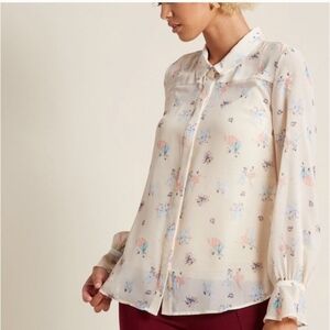 Modcloth Dancing Ballerina Printed Button Up Top Sheer Size Medium